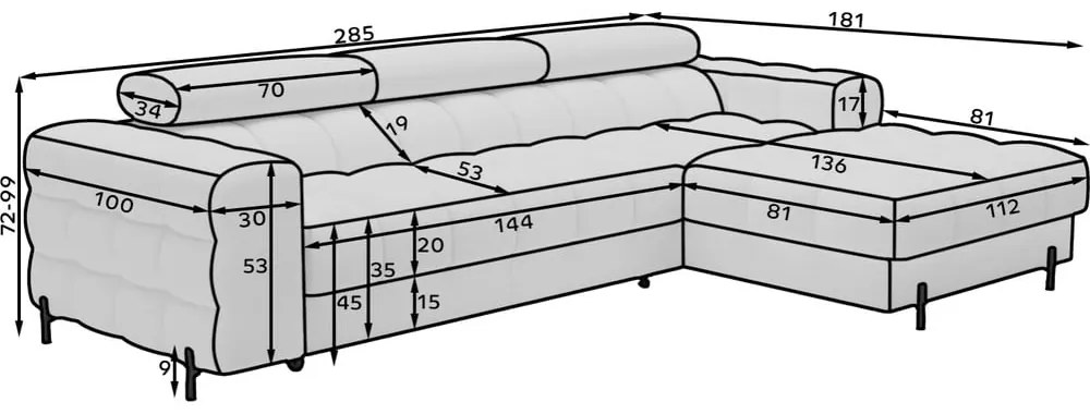 Син разтегателен ъглов диван с място за съхранение от букле (ляв ъгъл) Felro – ELTAP