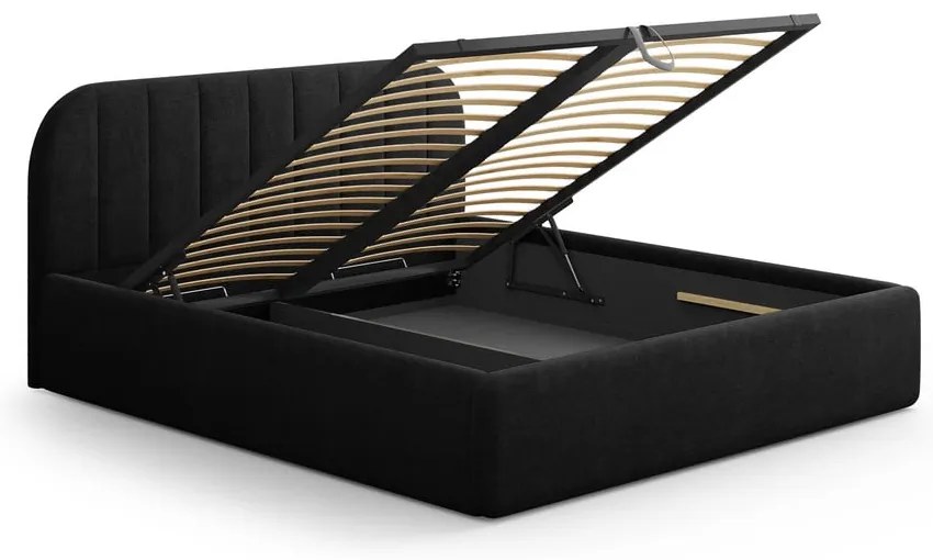 Черно двойно легло 140x200 cm тапицирано с място за съхранение с включена подматрачна рамка Juno – Windsor & Co Sofas