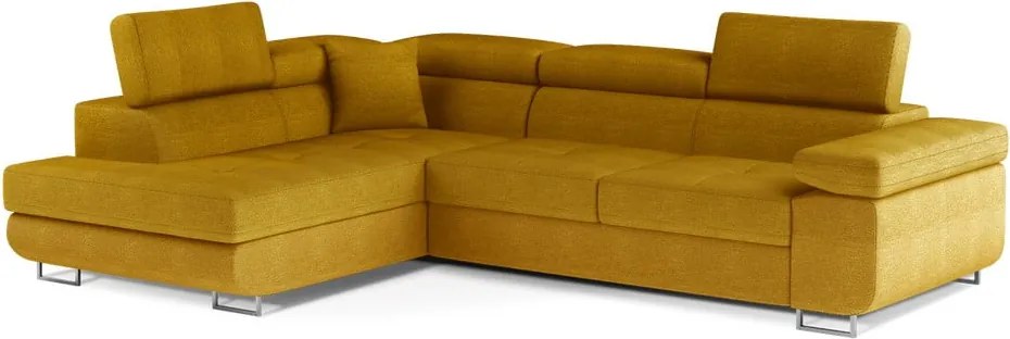 Жълт разтегателен ъглов диван с място за съхранение (ляв ъгъл L форма) Anton – ELTAP