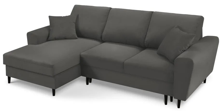 Тъмносив ъглов разтегателен диван от велур , ляв ъгъл Moghan - Micadoni Home