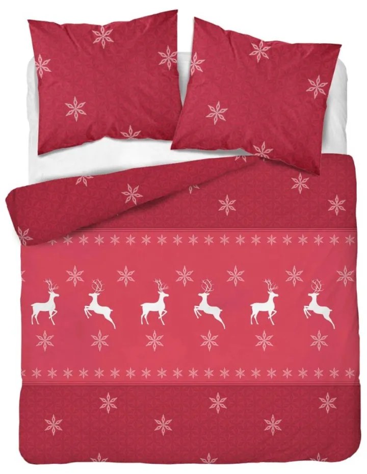 Коледно фланелено спално бельо - червено с бели елени Ширина: 160 см | Дължина: 200 см