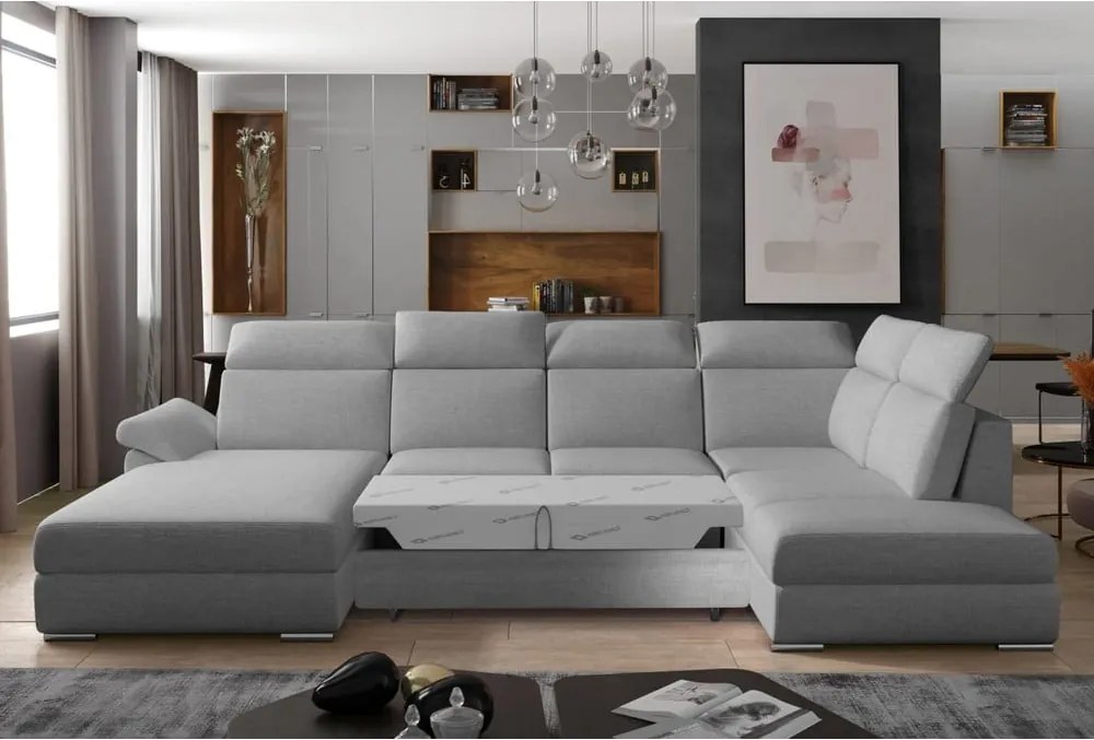 Светлосив разтегателен ъглов диван (десен ъгъл U форма) Evanell – ELTAP