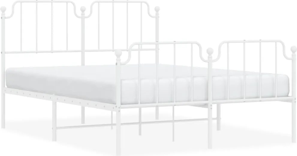 373954 vidaXL Метална рамка за легло с горна и долна табла, бяла, 140x190 см