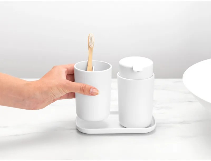 Комплект аксесоари за баня Brabantia ReNew 1003492, 3 части, 250 мл, Устойчиви на корозия, Бял