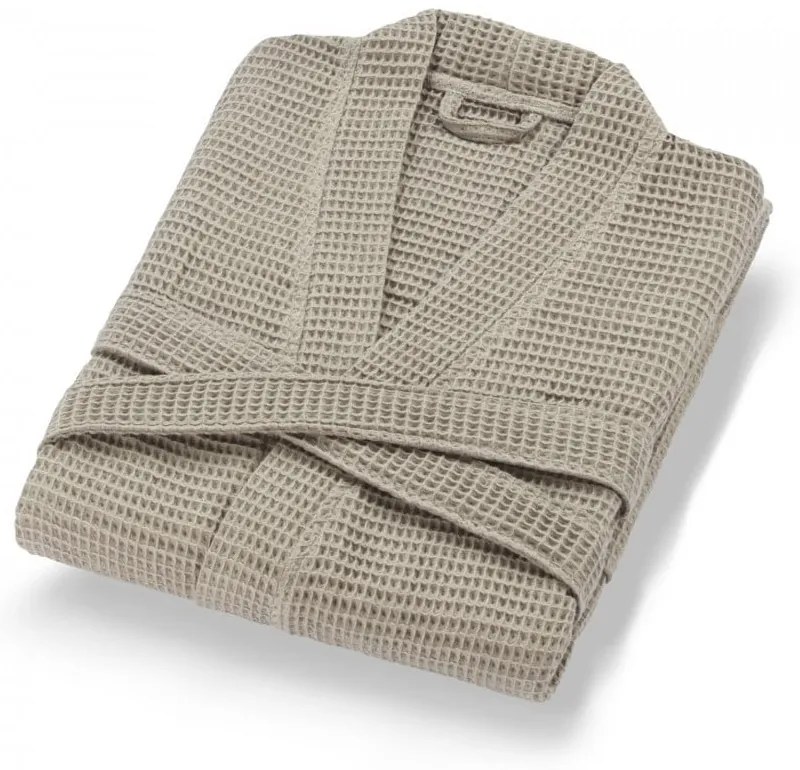 Бежов памучен халат за баня размер XL Mia Waffle - Foutastic