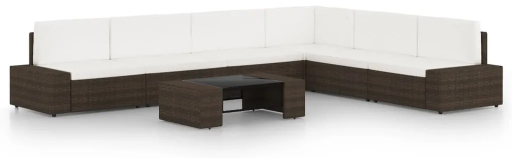 3067159 vidaXL Градински комплект с възглавници, 7 части, кафяв полиратан