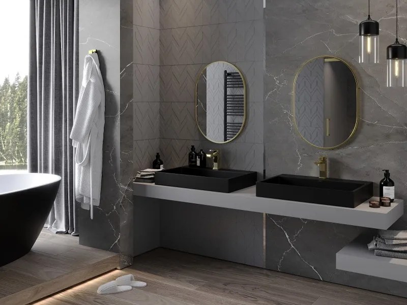 Mexen Loft овално огледало за баня 70 x 50 см, златна рамка - 9851-070-050-000-50