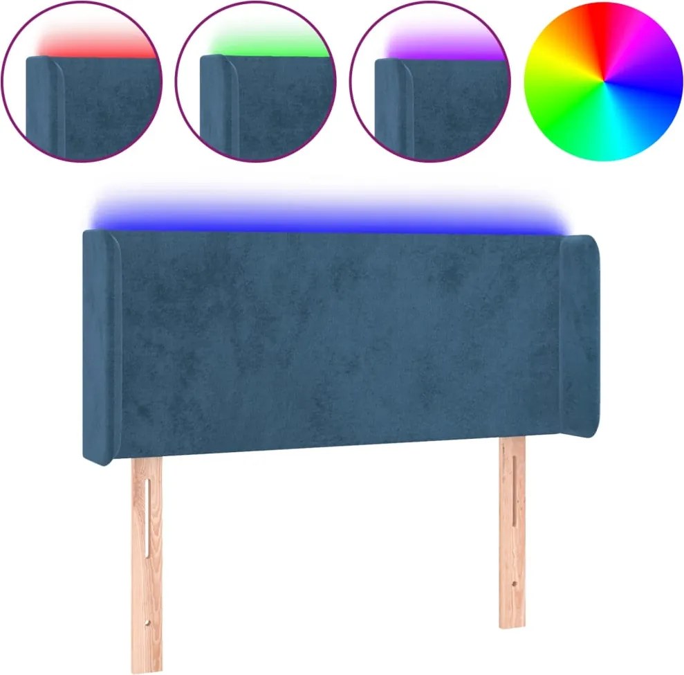 3122990 vidaXL LED горна табла за легло, тъмносиня, 83x16x78/88 см, кадифе