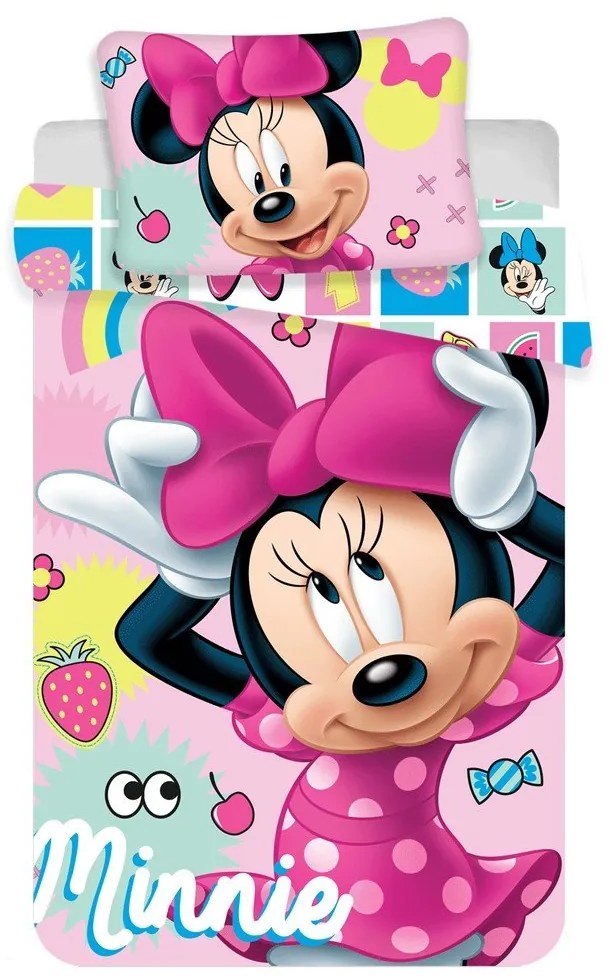 Розово памучно детско спално бельо за детско креватче 100x135 cm Minnie "Sweet" – Jerry Fabrics