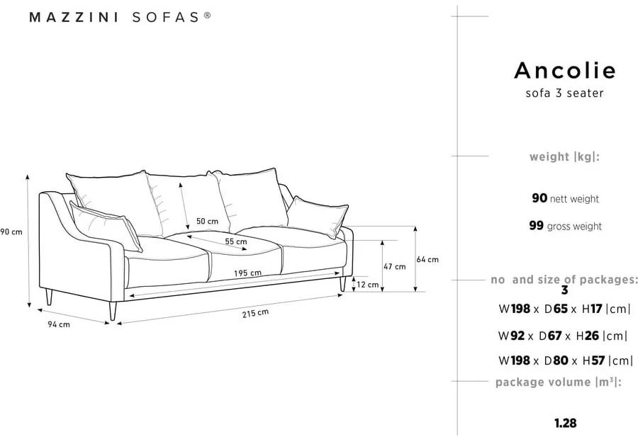 Разтегателен тюркоазен диван с място за съхранение , 215 см Ancolie - Mazzini Sofas
