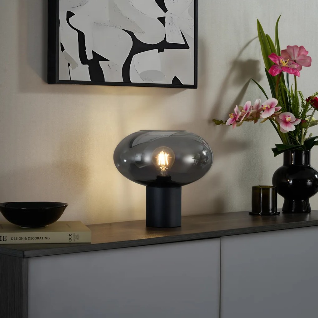 Дизайнерска настолна лампа черна с димно стъкло - Umbrella