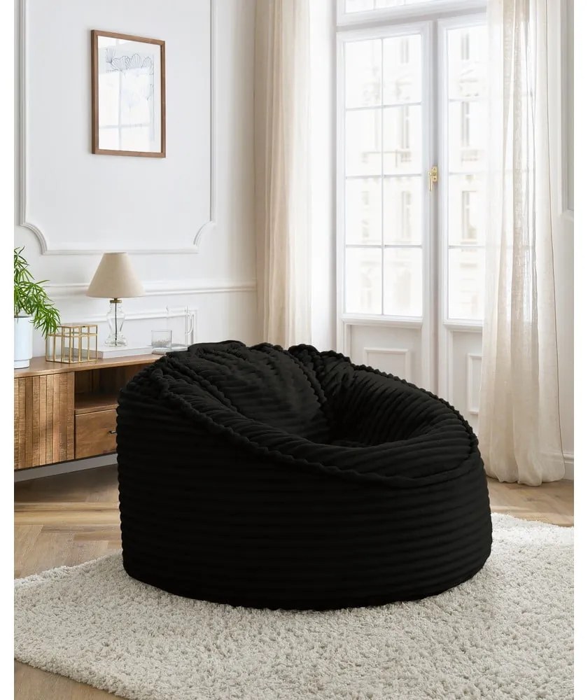 Черен пуф от рипсено кадифе Socrate – Bobochic Paris