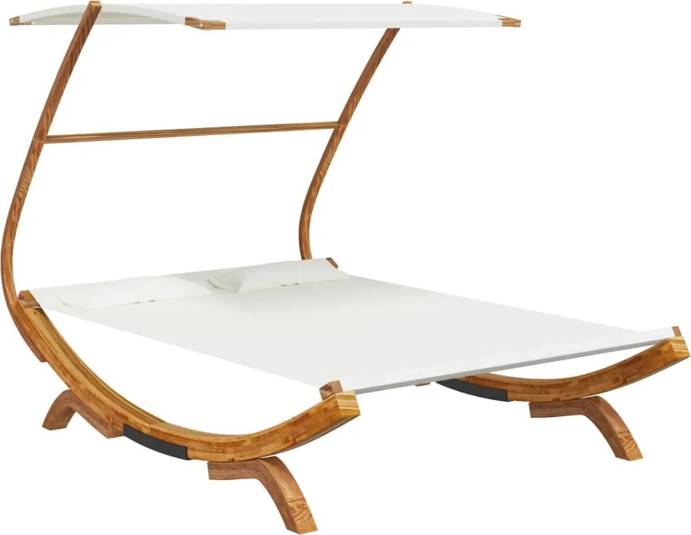 313951 vidaXL Лаундж легло с навес 165x203x138 см извито дърво масив кремаво