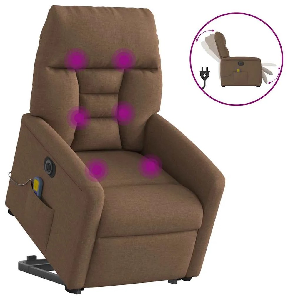 3303066 vidaXL Електрически изправящ масажен реклайнер стол кафяв текстил