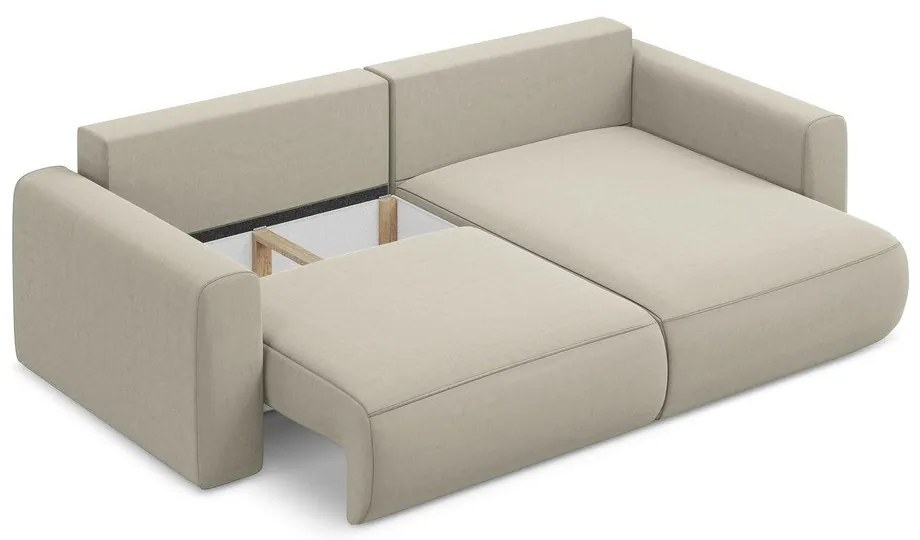Бежов кадифен разтегателен ъглов диван с място за съхранение (десен ъгъл) Kapua – Makamii