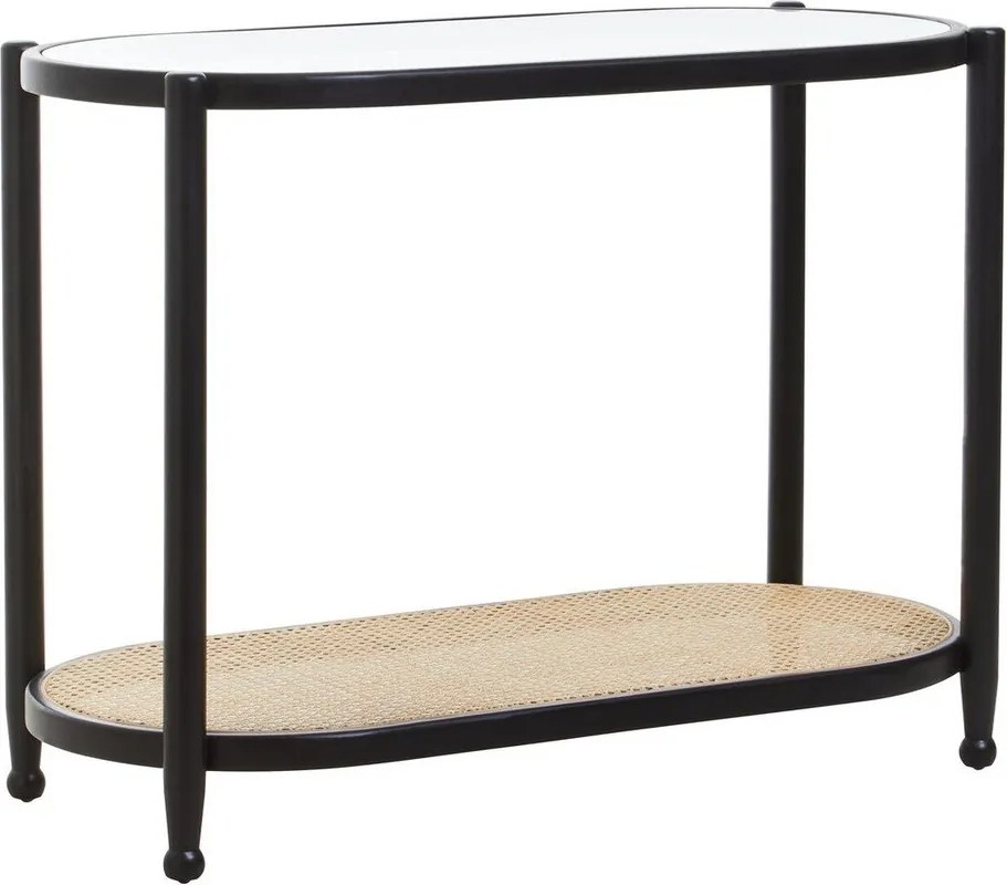 Черна/в естествен цвят конзолна маса със стъклен плот 49x100 cm Cebu – Premier Housewares