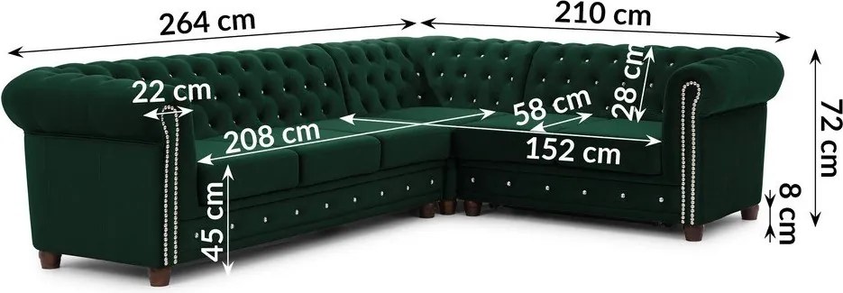 Зелен кадифен разтегателен ъглов диван (десен ъгъл L форма) York Blik – Ropez