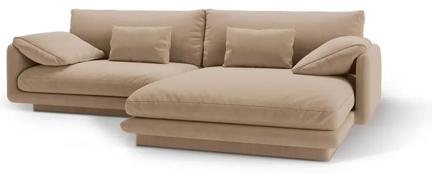 Бежов кадифен ъглов диван (десен ъгъл) Torino – Micadoni