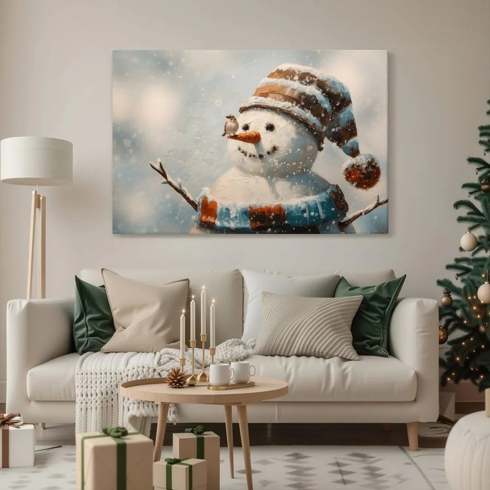Картина на платно Коледна – Радостен снежен човек