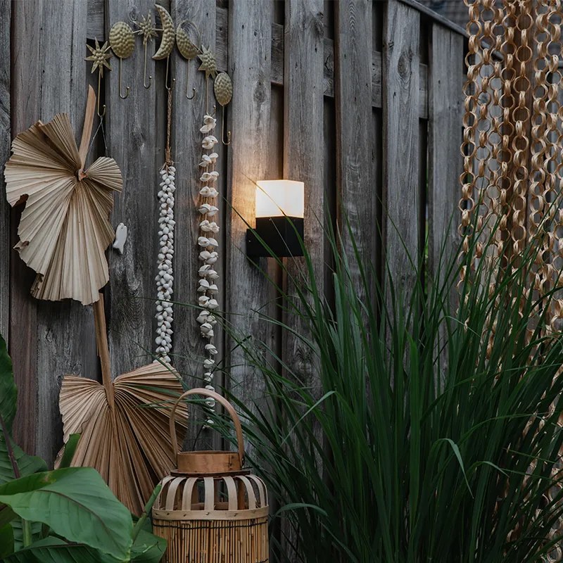 Външна стенна лампа черна с опушено бяло стъкло IP44 - Denmark