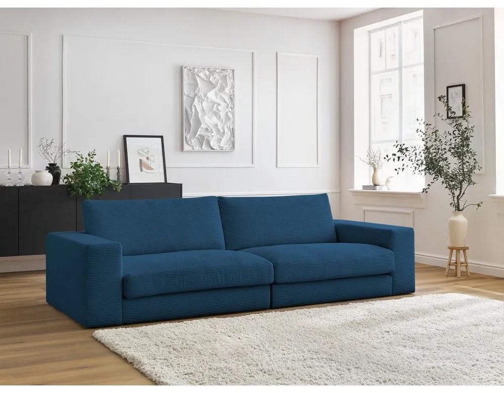 Тъмносин диван от рипсено кадифе 274 cm Leonard – Bobochic Paris