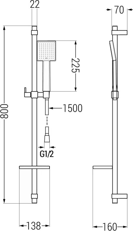 Mexen DQ45 плъзгащ се душ комплект, хром - 785454581-00