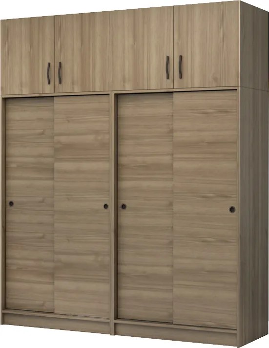 Четирикрилен гардероб Regio TopMebel с плъзгащи врати в цвят орех 200x60x240cm