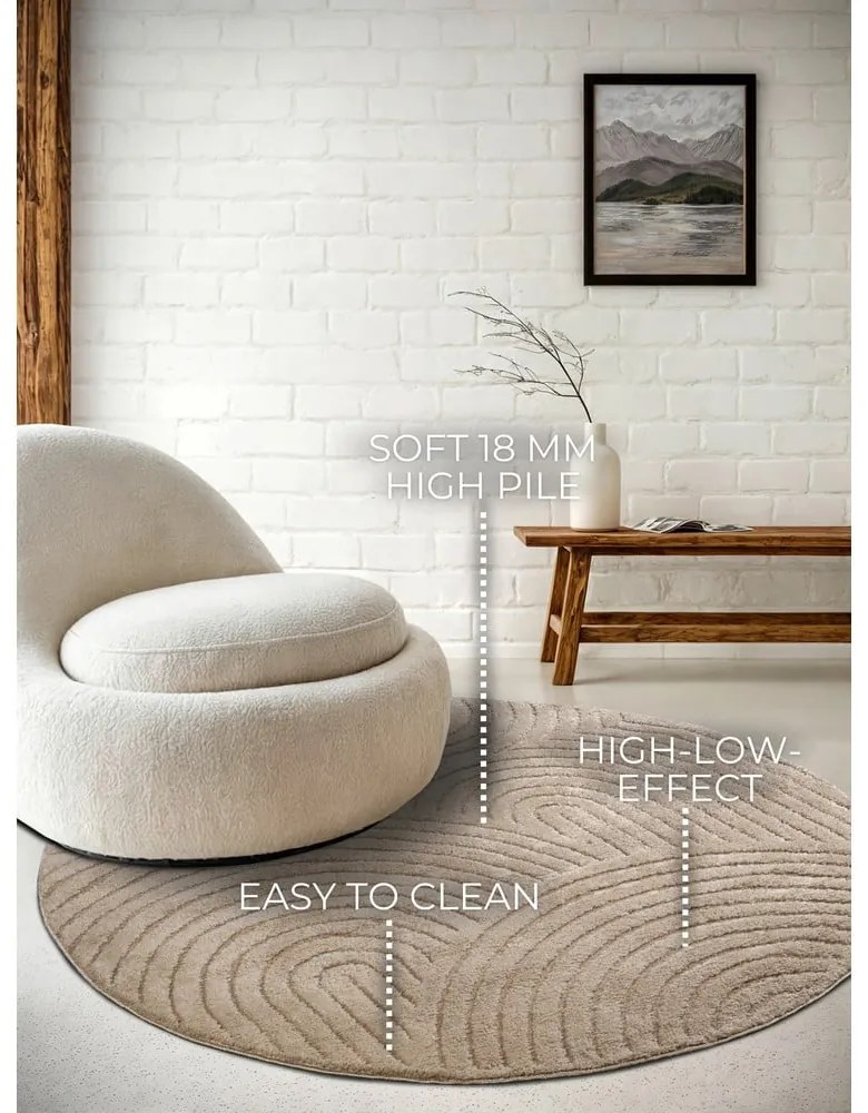 Кафяво-сив кръгъл килим ø 160 cm Panglao New York Taupe – Elle Decoration