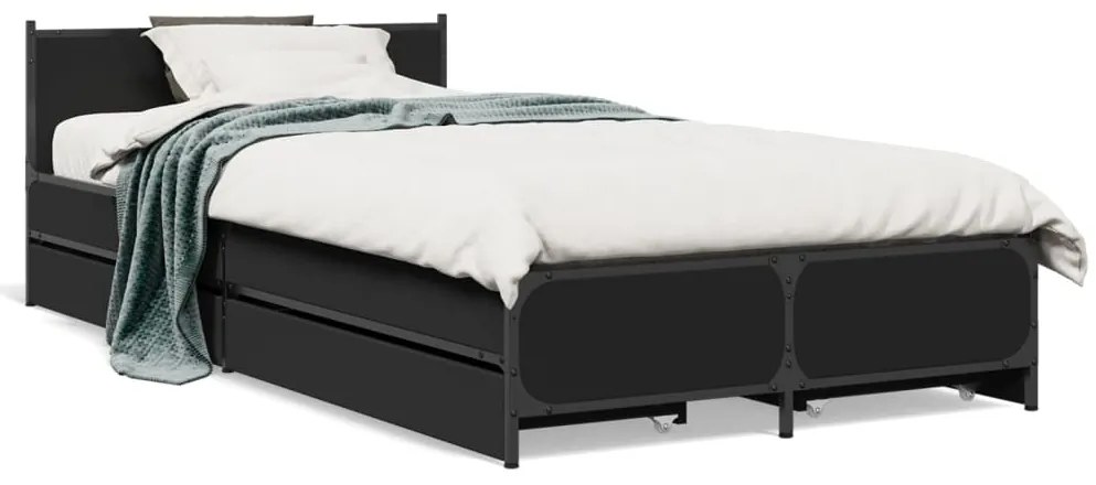 3279972 vidaXL Рамка за легло с чекмеджета, черна, 75x190 см, инженерно дърво