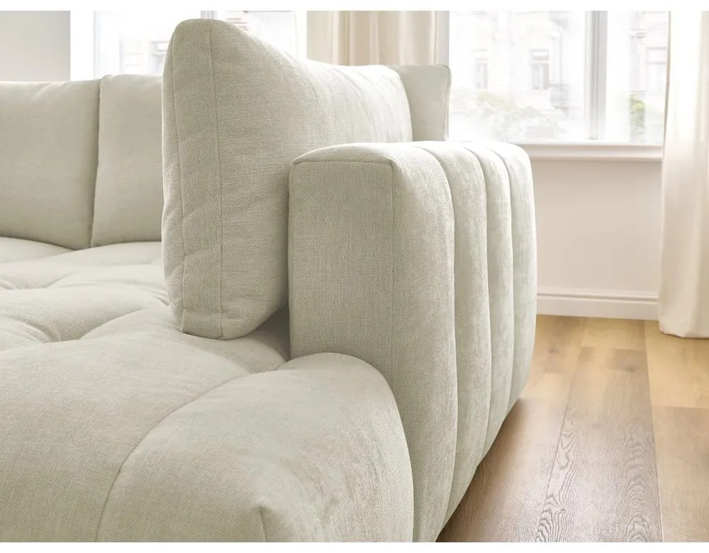 Бежов сгъваем/с място за съхранение ъглов диван (десен ъгъл/L форма) Fuji – Bobochic Paris