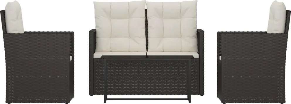 319196 vidaXL Лаундж комплект за двор с възглавници 4 части полиратан черен