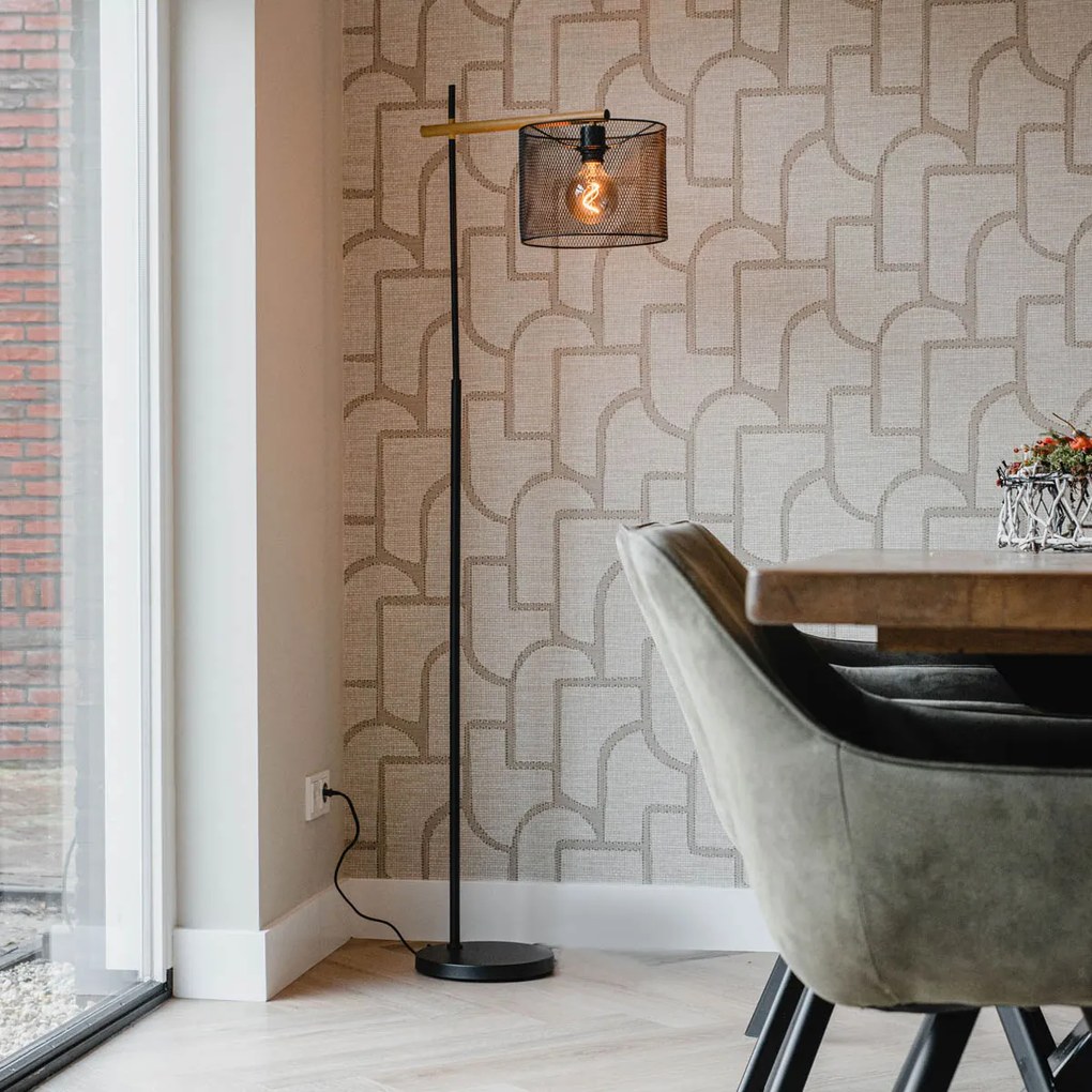 Индустриална подова лампа черна - Drum Mesh