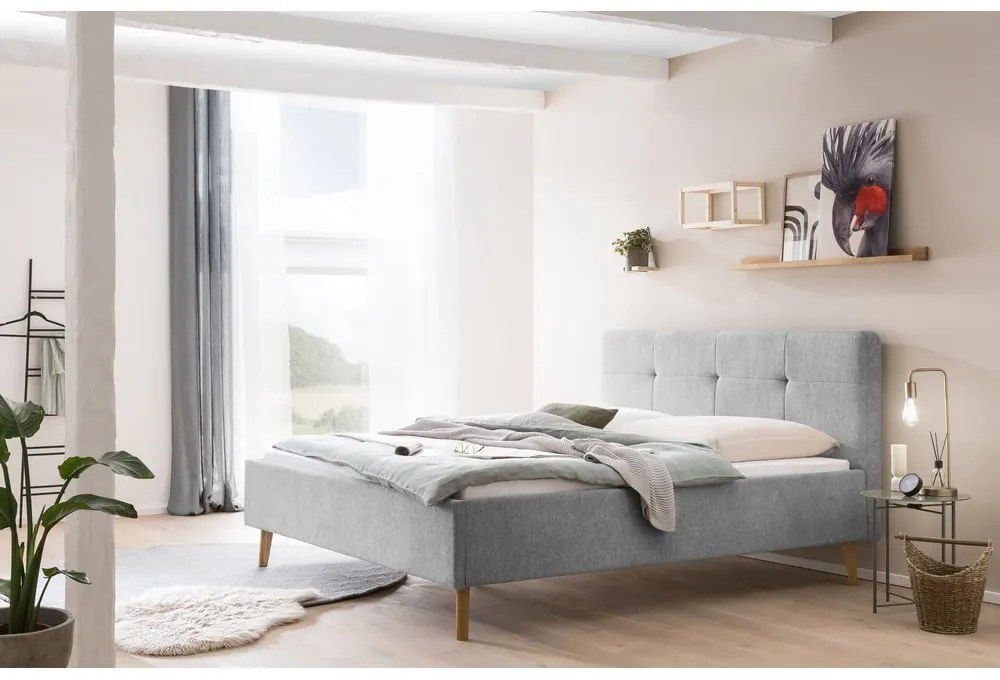 Светлосиво двойно легло 180x200 cm тапицирано без ламелно дъно Smart – Meise Möbel