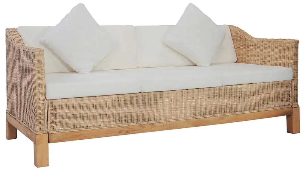 283077 vidaXL 3-местен диван с възглавници, естествен ратан