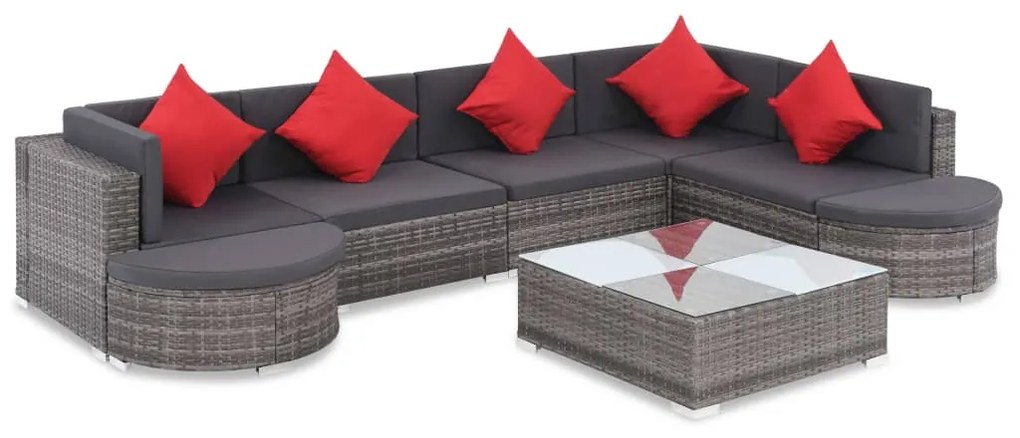 44431 vidaXL Градински комплект с възглавници, 8 части, полиратан, сив
