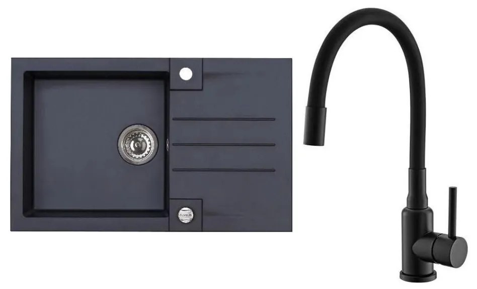 ALVEUS SETA23201 - Кухненска мивка ROCK+смесител за мивка MINTAS 34 cm гранит/черен