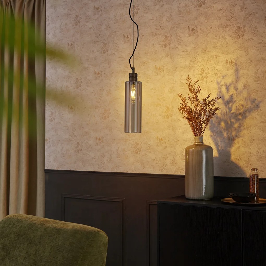 Хотелски шик висяща лампа тъмен бронз с кехлибарено стъкло - Stavelot