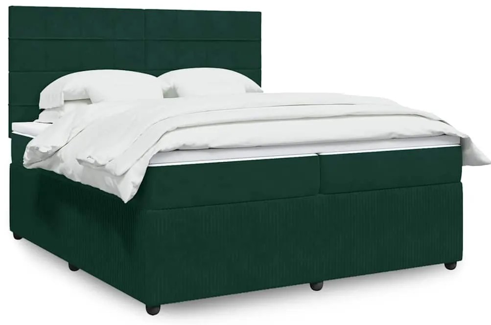 3292433 vidaXL Боксспринг легло с матрак, тъмнозелено, 200x200 см, кадифе