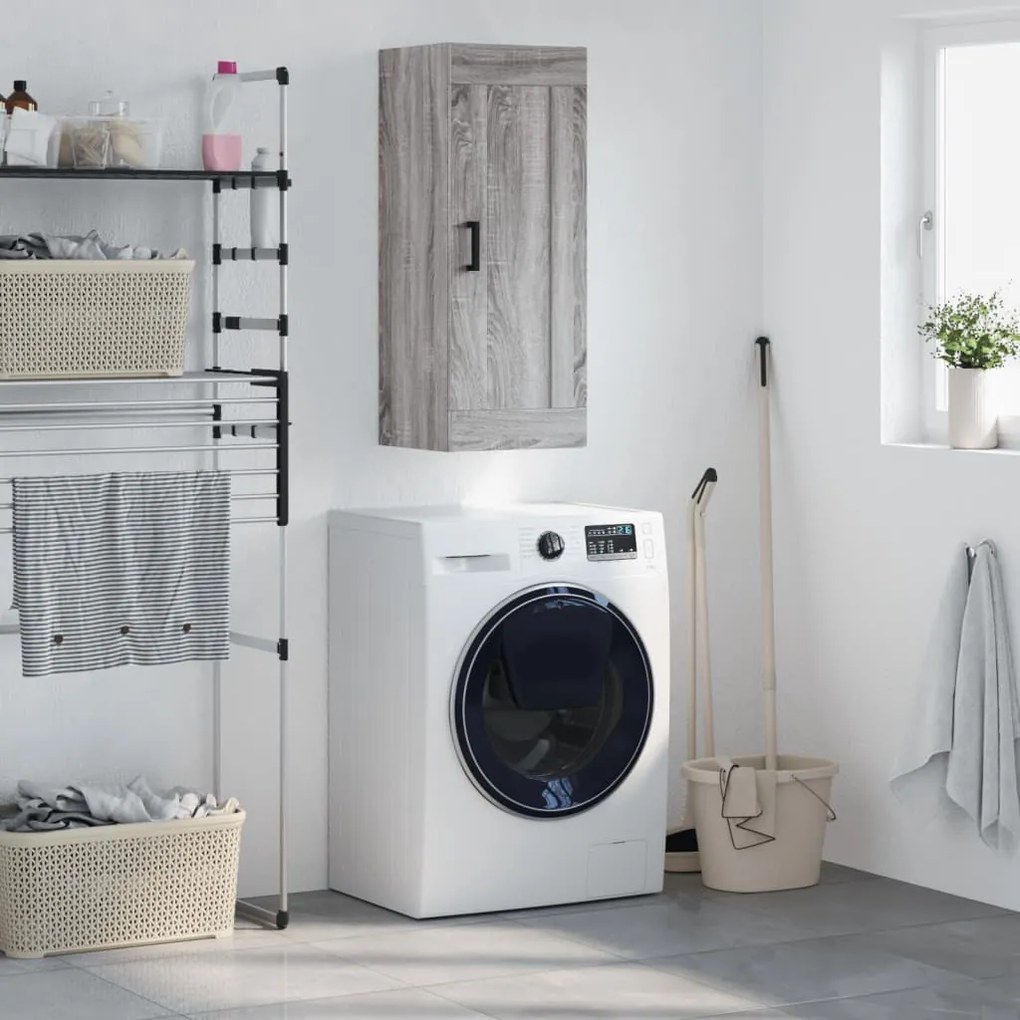 830506 vidaXL Стенен шкаф, сив сонома, 34,5x34x90 см, инженерно дърво