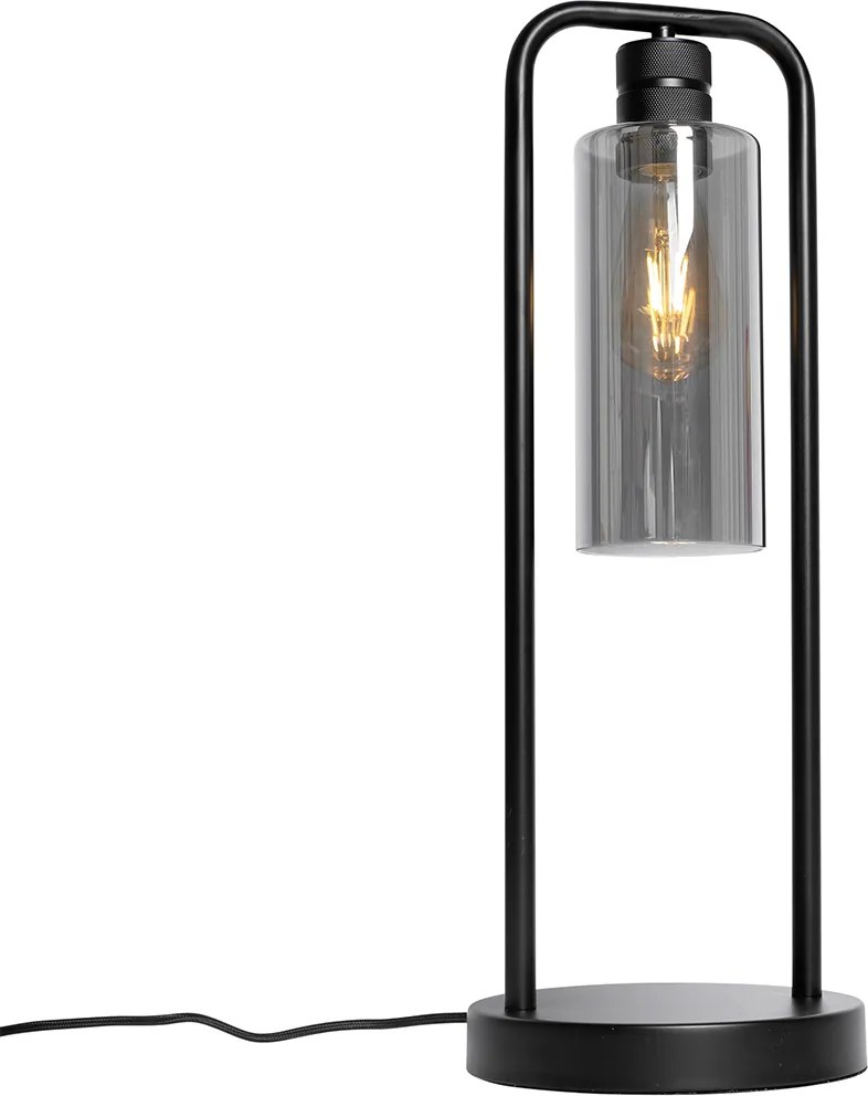 Модерна настолна лампа черна с опушено стъкло - Stavelot