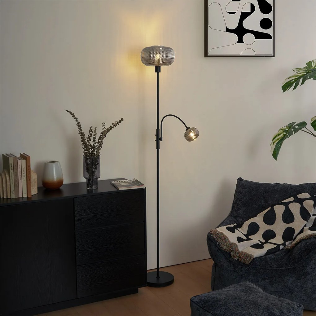 Smart vloerlamp zwart met smoke glas 2-lichts incl. Wifi - Brianna