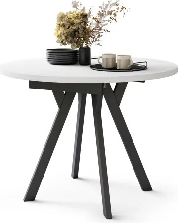 АЛMО Бял мат/черни крака - КРЪГЛА РАЗТЕГАТЕЛНА МАСА С Y-ОБРАЗНИ КРАКА В ЛОФТ/ИНДУСТРИАЛЕН СТИЛ ЗА ХОЛ ИЛИ ТРАПЕЗАРИЯ