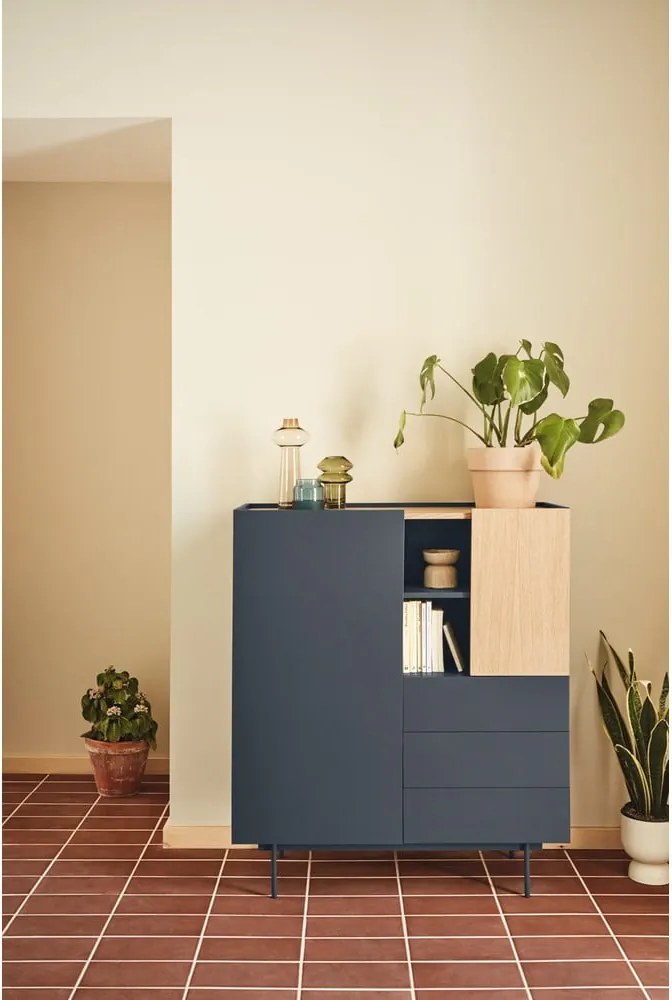 Висок скрин с чекмеджета в антрацит и естествен дъб 100x120 cm Otto - Teulat