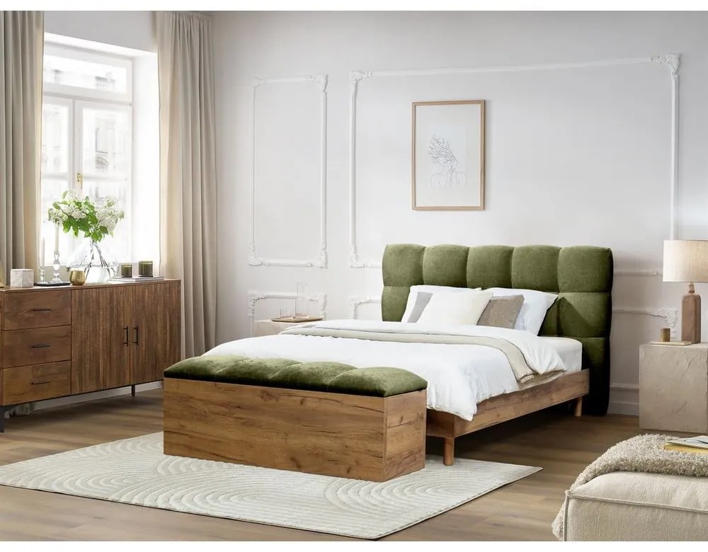 Зелено двойно тапицирано легло с включена подматрачна рамка 160x200 cm Kumo – Bobochic Paris