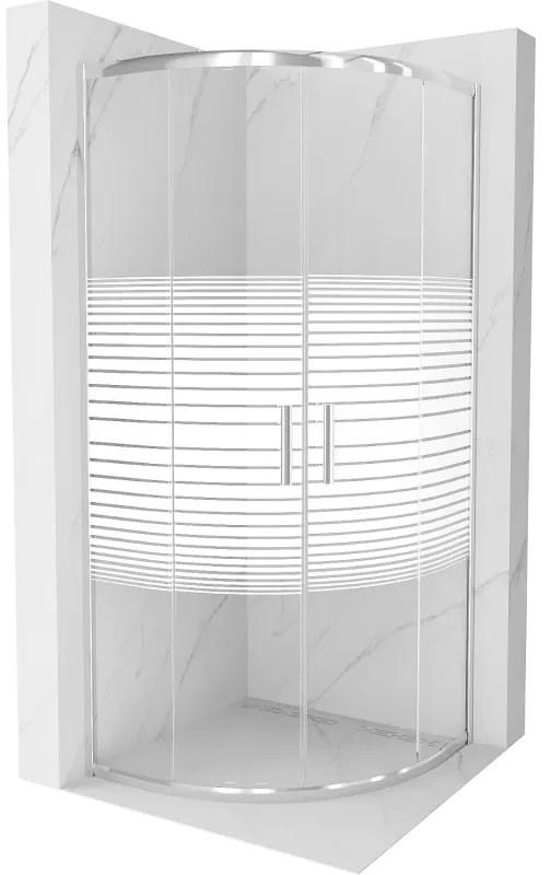 Mexen Rio полукръгла душ кабина 90 x 90 см, бели ивици, хром - 863-090-090-01-20