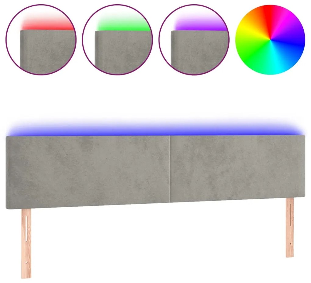 3121392 vidaXL LED горна табла за легло, светлосива, 180x5x78/88 см кадифе