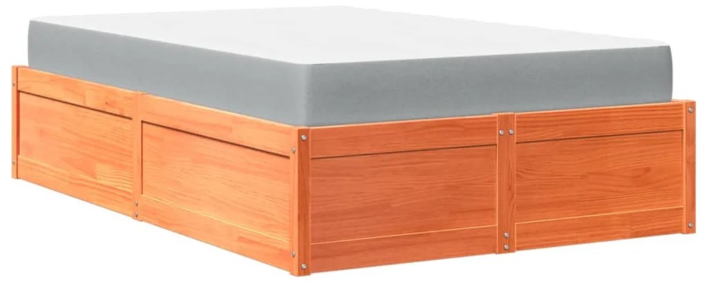 3281948 vidaXL Легло с матрак, восъчнокафяв, 140x190 см, борово дърво масив