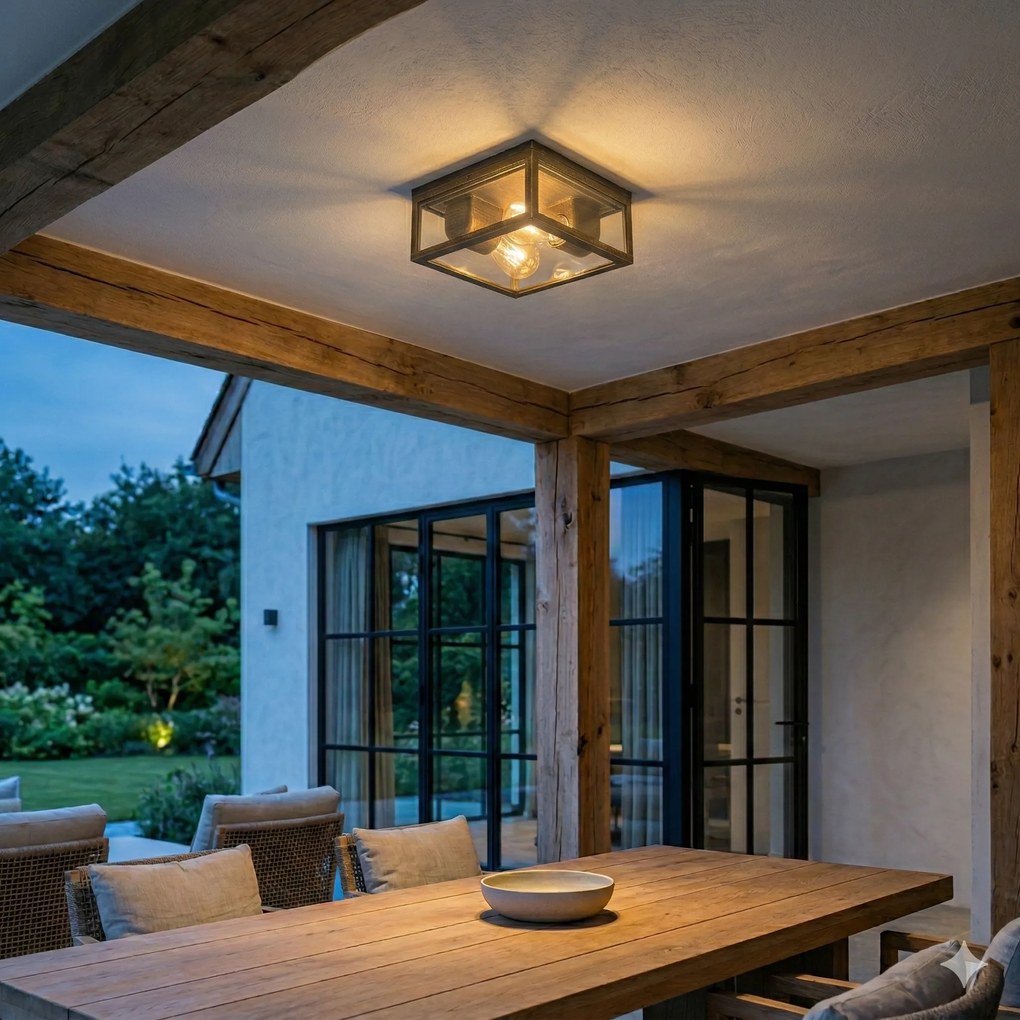 Винтидж таванна лампа антично злато IP44 2-светлина - Charlois