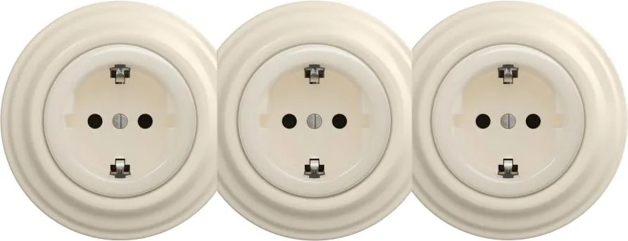 Kliklap - Тройна ретро домашна розетка с рамка SCHUKO 230V бежова