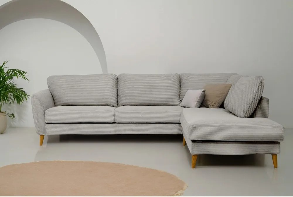 Светлосив ъглов диван от рипсено кадифе (десен ъгъл) Paris – Scandic